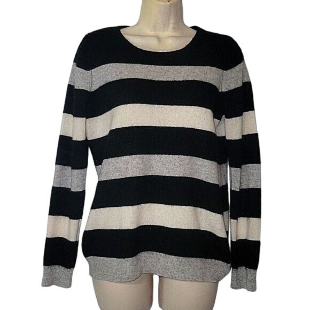Charter Club‎ Womens Striped Black & Gray Long Sleeve Cashmere Sweater M